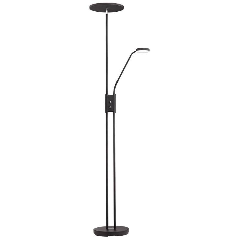 360 Lighting Taylor Modern Torchiere Floor Lamp with Side Light 72" Tall Satin Black LED Adjustable for Living Room Reading Bedroom Office House Home