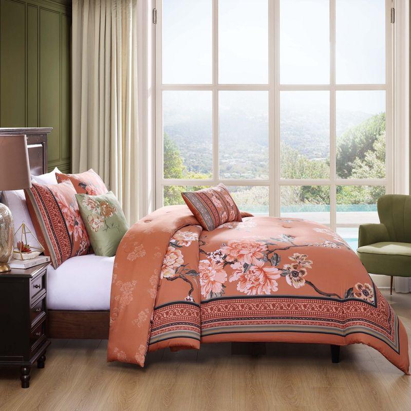 Rossana Terracotta Floral Cotton King Reversible Comforter Set