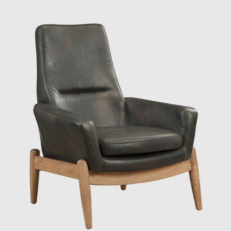 30" Dolphin Accent Chair Black Top Grain Leather - Acme Furniture: No Assembly, Wood Frame, Spot Clean, Attached Cushions