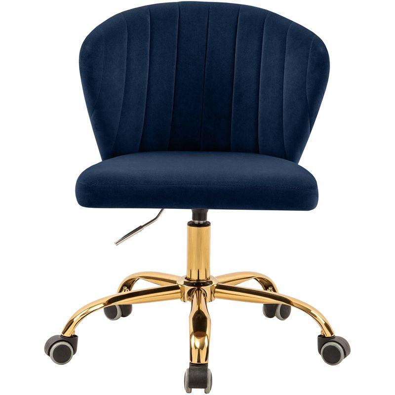 Meridian Furniture Finley Swivel Adjustable Navy Velvet and Gold Office Chair