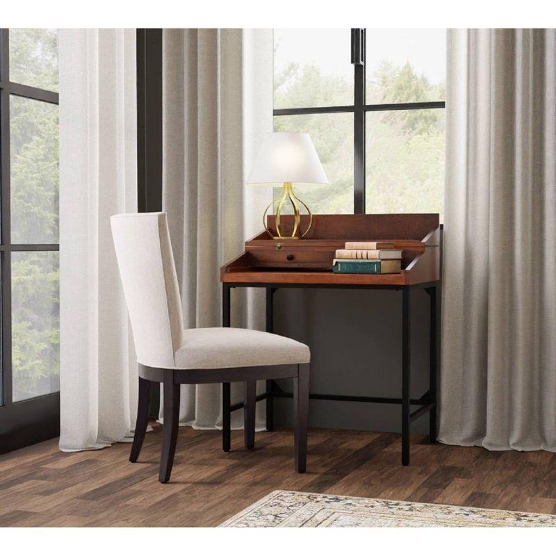 Chestnut Mango Wood Writing Desk with Black Iron Frame and Drawers