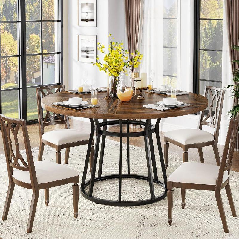 Tribesigns 47.2-Inch Round Dining Table for 4 People, Circle Dining Room Table with Metal Base