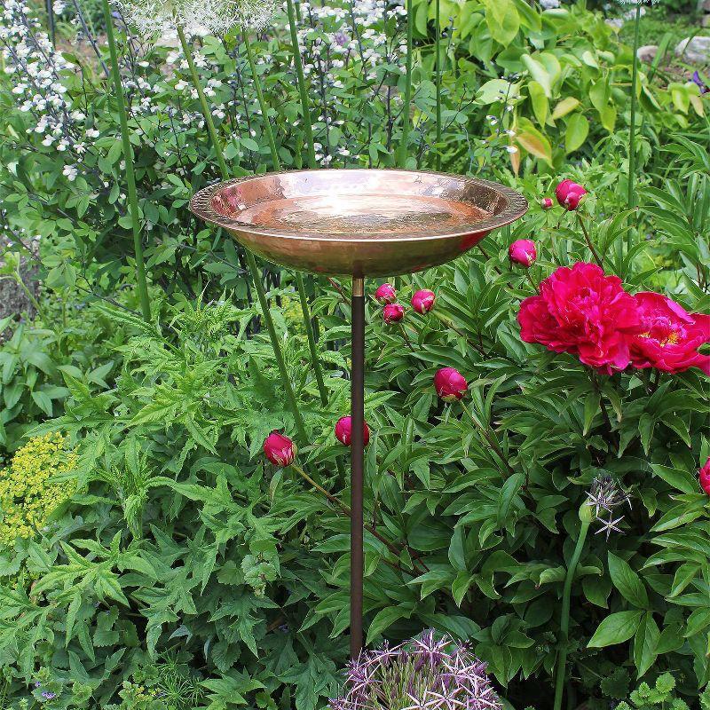 16" Hammered Copper Birdbath Bowl with Metal Stake