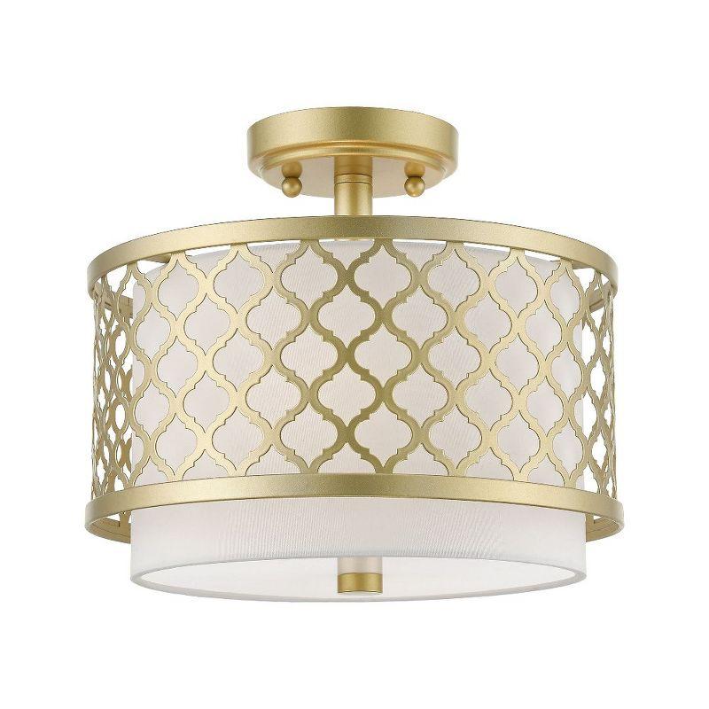 Arabesque Soft Gold Drum Semi-Flush Mount with Off-White Shade