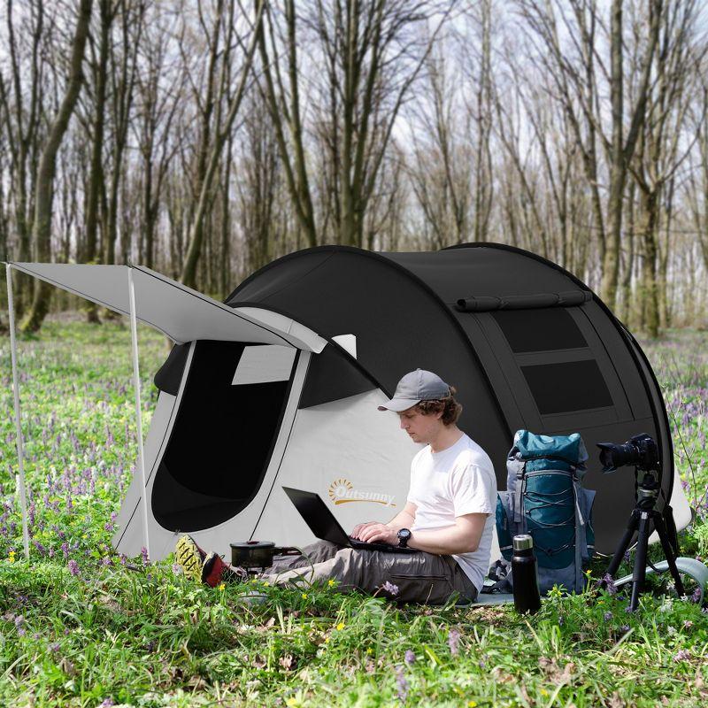 Black Three-Person Dome Camping Tent with Vestibule and Carry Bag