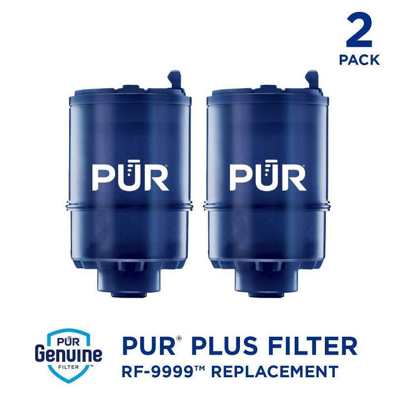 PUR PLUS 2pc Replacement Faucet Mount Water Filter: Filters Mercury, Lead, Microplastics, Chlorine, Blue, 30-Day Warranty