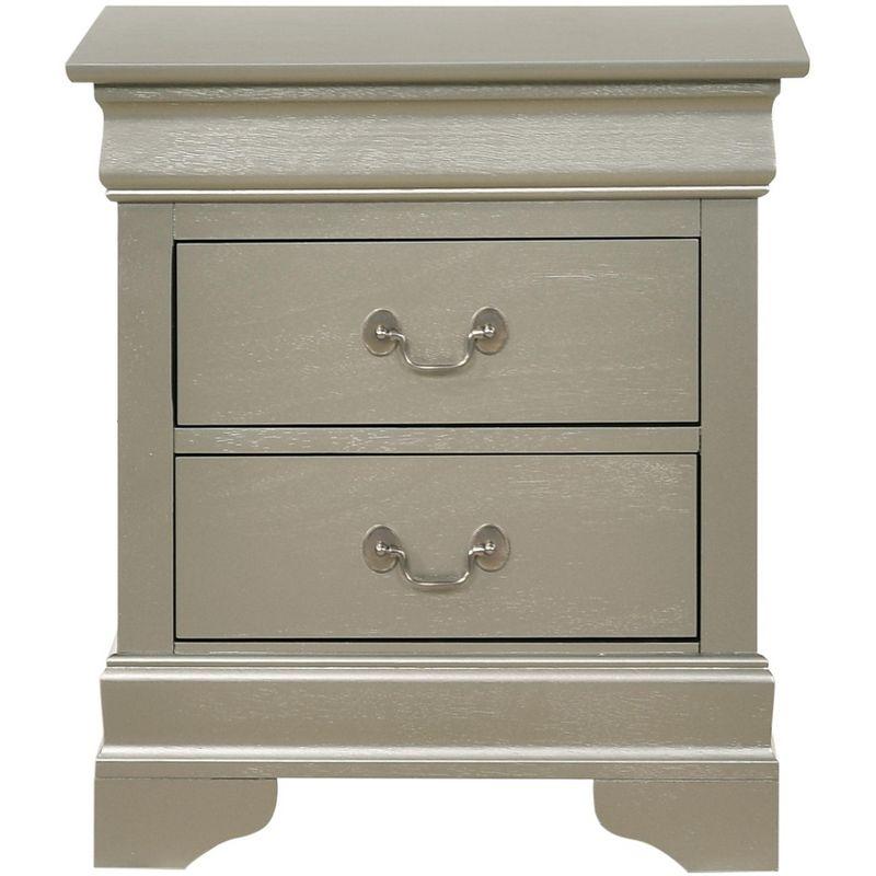 Passion Furniture Louis Philippe 2-Drawer Silver Champagne Nightstand (24 in. H X 22 in. W X 16 in. D)