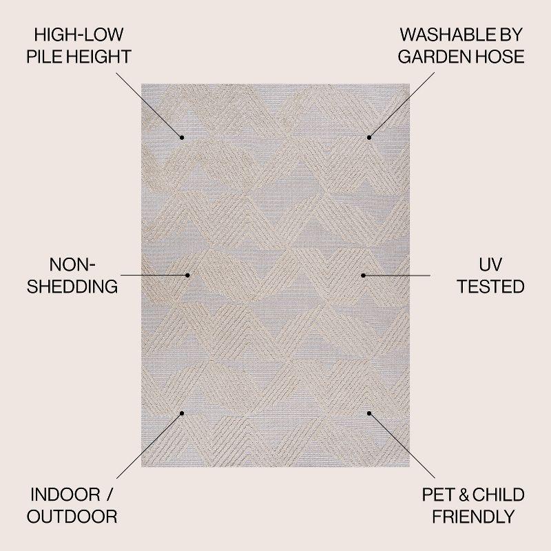 8'x10' Jazz High-Low Pile Art Deco Geometric Indoor/Outdoor Area Rug, Beige - JONATHAN Y