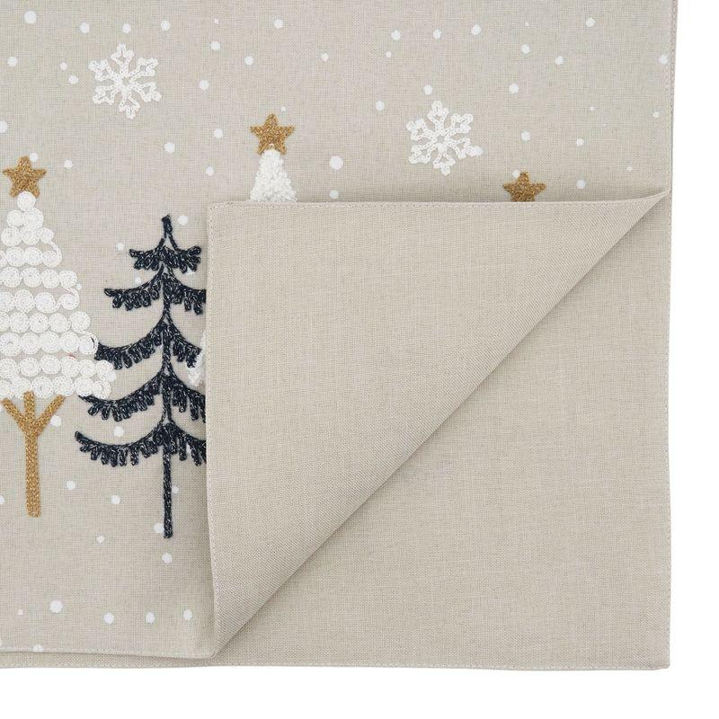 Embroidered Beige Christmas Trees Polyester Table Runner