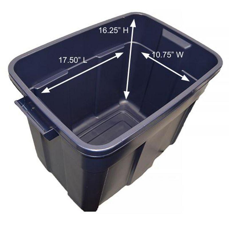 Rubbermaid Roughneck 18 Gallon Rugged Stackable Storage Tote with Lid and Handles for Home Usage, Dark Indigo Metallic, 6 Pack