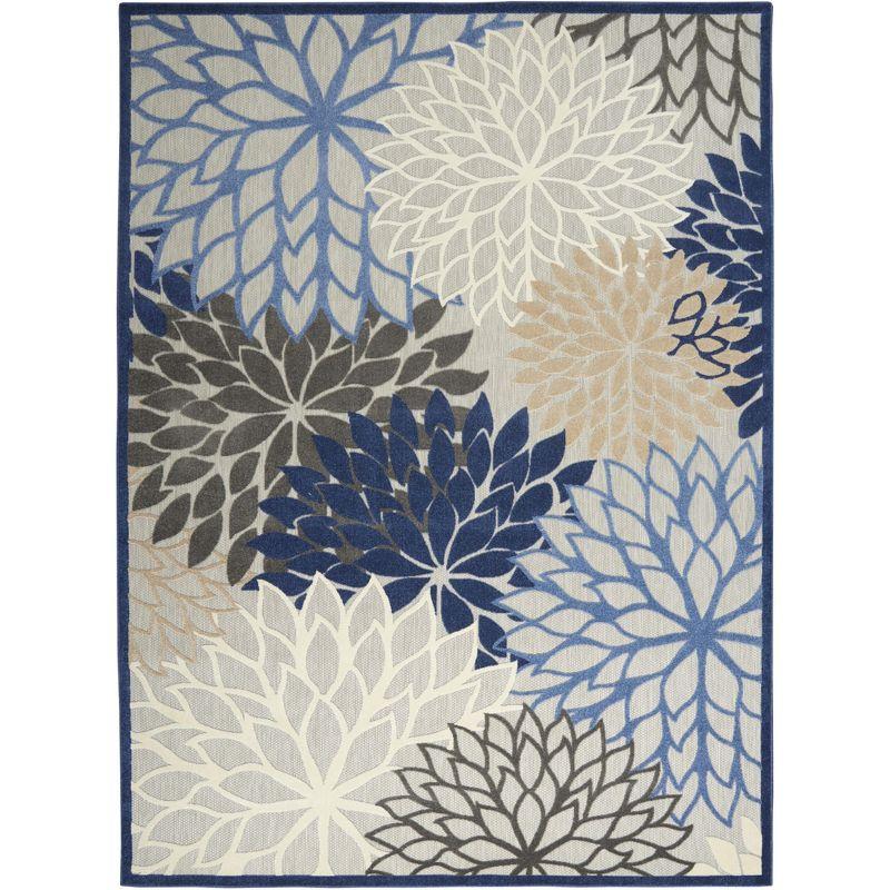 Aloha Blue and Multicolor Floral 12' x 15' Outdoor Rug