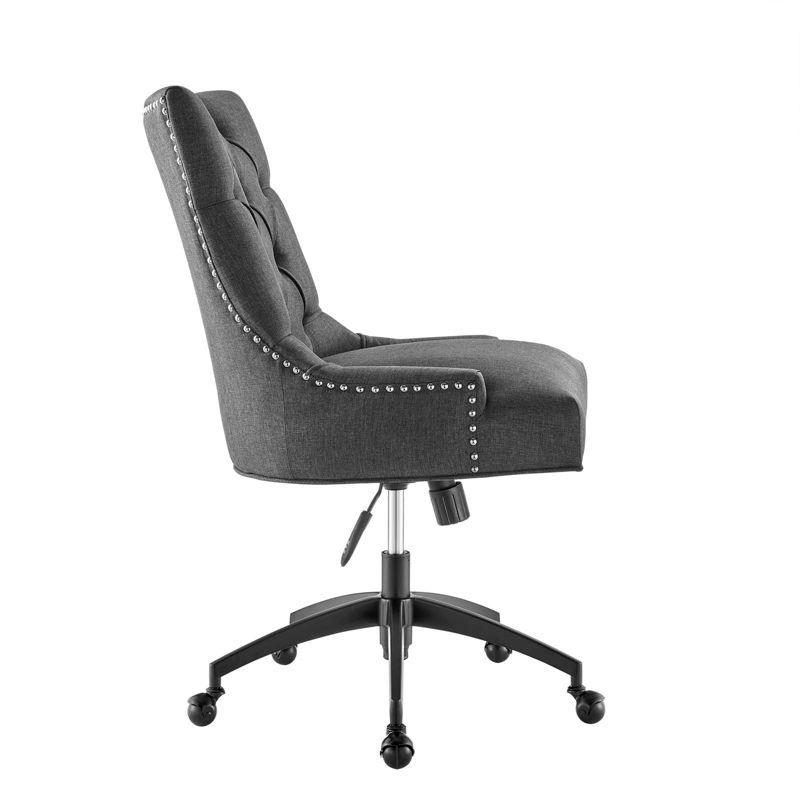Gray Tufted Fabric Swivel Office Chair with Black Base
