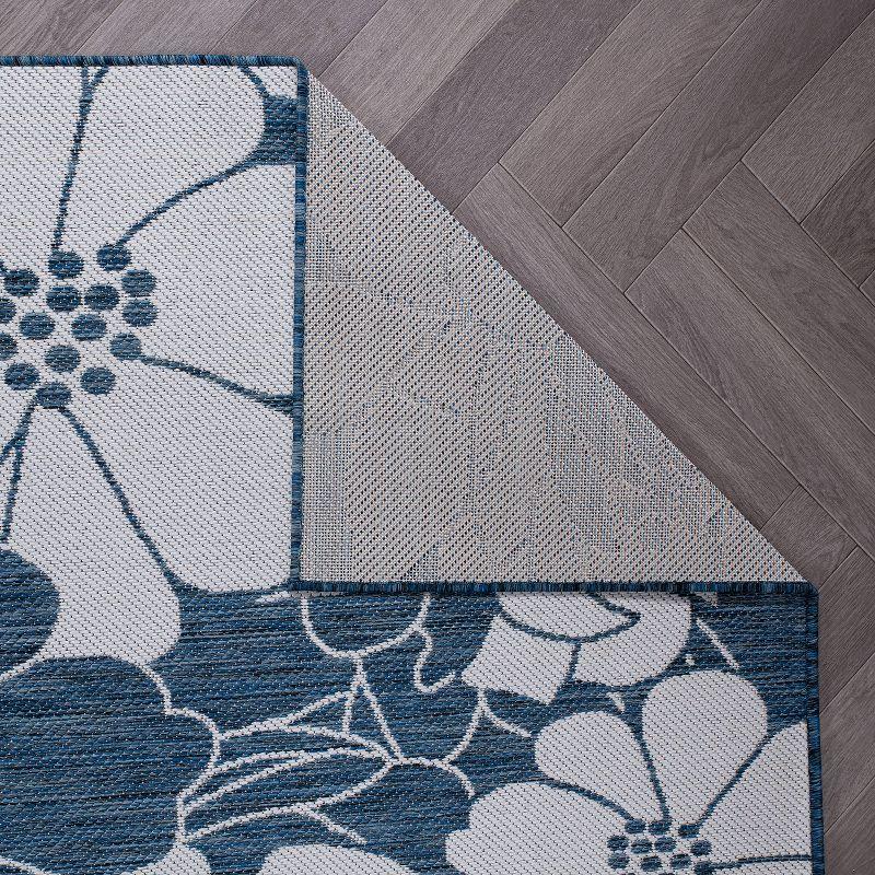 World Rug Gallery Modern Floral Flowers Textured Flat Weave Indoor/Outdoor Area Rug - NAVY 2'x3'