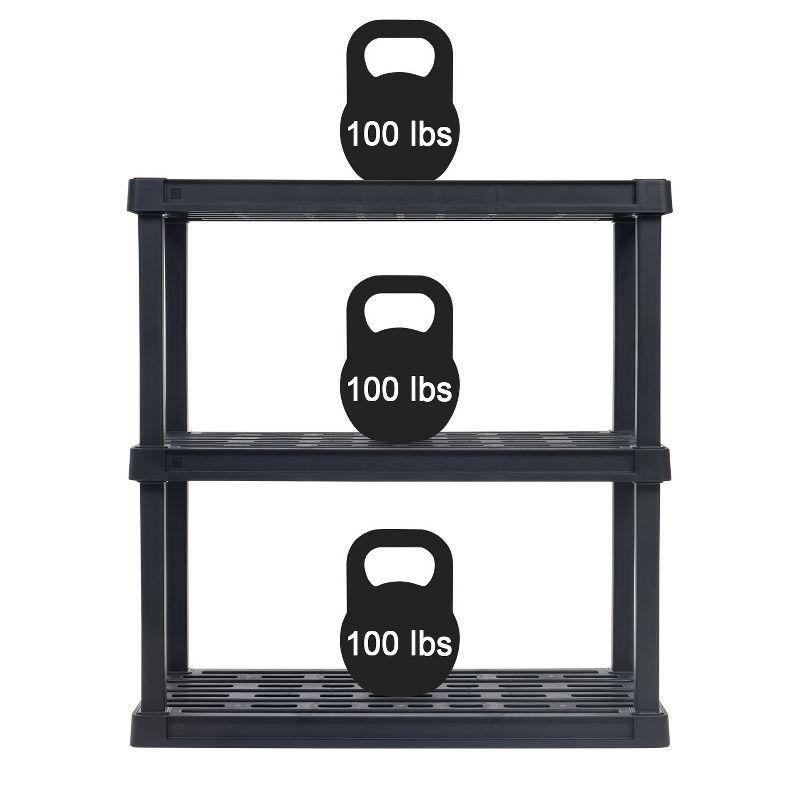 IRIS USA 3-Tier Shelving Unit, 38" Fixed Height, Large Storage Organize, 36"W x 18"D x 38"H, Made with Recycled Materials, Black