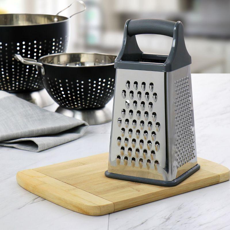 Stainless Steel Four Sided Box Grater with Rubber Base