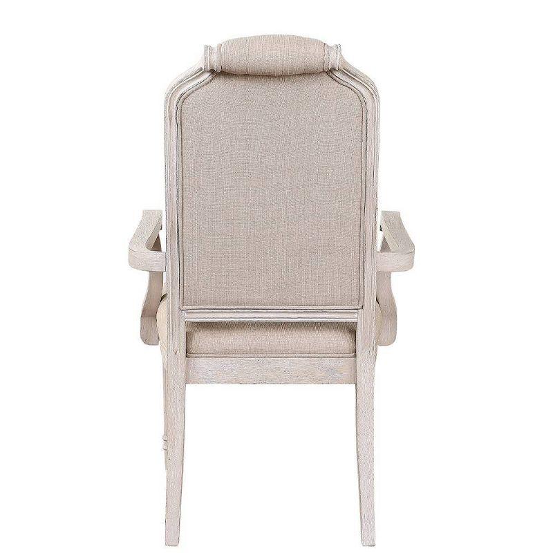 Acme Furniture Wynsor Dining Chairs Arm Chair Fabric/Vintage Bone White Finish