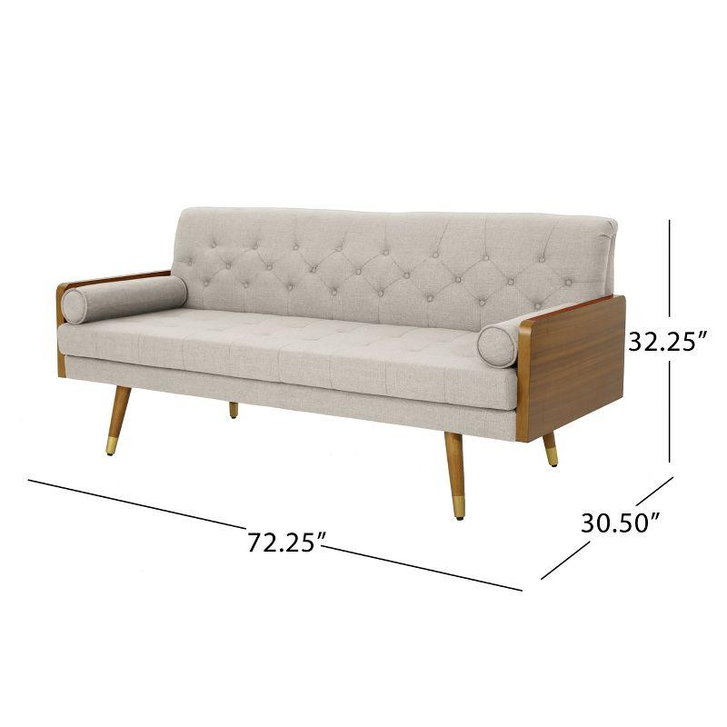 GDFStudio Aidan Mid Century Modern 72.25" Tufted Upholstered 3 Seater Sofa，Beige/Dark Walnut/Gold