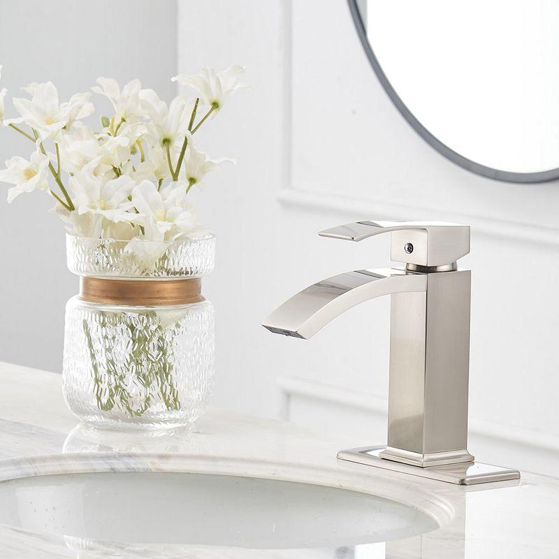 Brushed Nickel Single-Handle Waterfall Bathroom Faucet with Drain