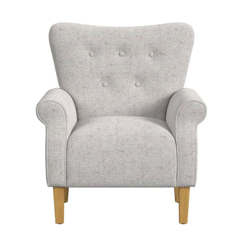 Neutral Gray Textured Rolled Arm Accent Chair with Wood Legs