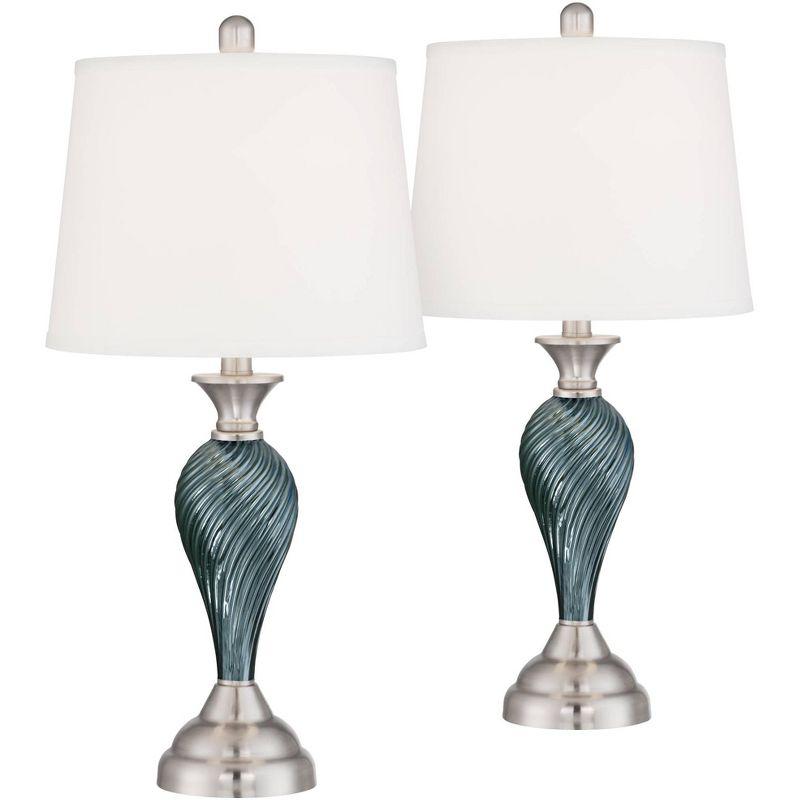 Arden 25" Green-Blue Glass Twist Column Table Lamps Set of 2