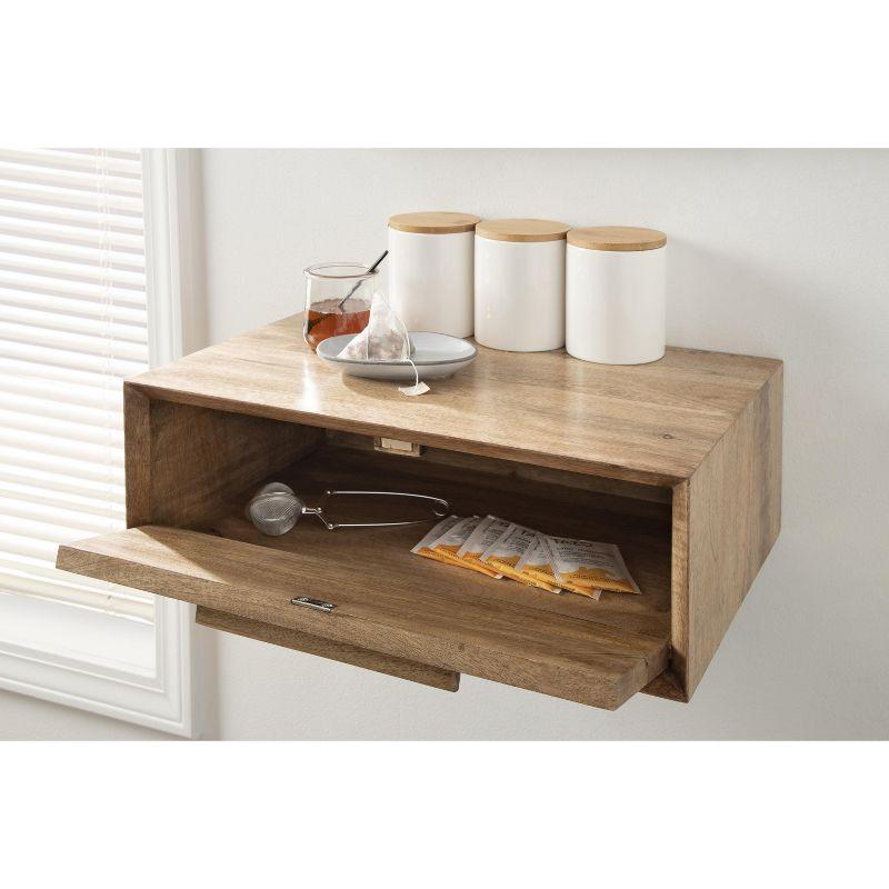 Natural Mango Wood Floating Cube Wall Shelf with Concealed Cubby