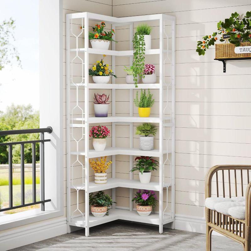 Tribesigns 7-Tier L-Shaped Bookshelf, Wood Corner Etagere Bookcase, Freestanding Display Shelving Unit, White