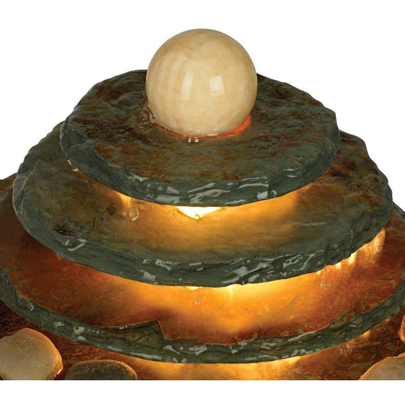 John Timberland Pyramid Rustic Zen 4 Tier Pyramid Indoor Tabletop Water Fountain with Light 10" for Table Office Desk Bedroom Living Room Relaxation