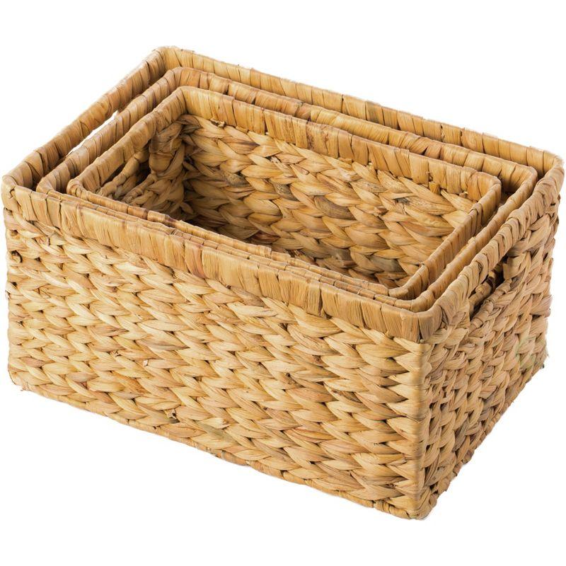 Rustic Water Hyacinth Wicker Rectangular Storage Basket Set