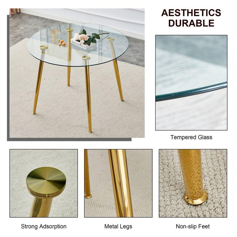 Round Glass Dining Table, 40 Inch Modern Minimalist Dining Table With Gold Plated Metal Legs, Non-Slip Rubber Pads, Golden