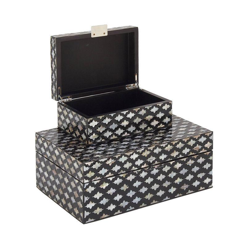 Black Mother of Pearl Inlay Decorative Wood Boxes, Set of 2