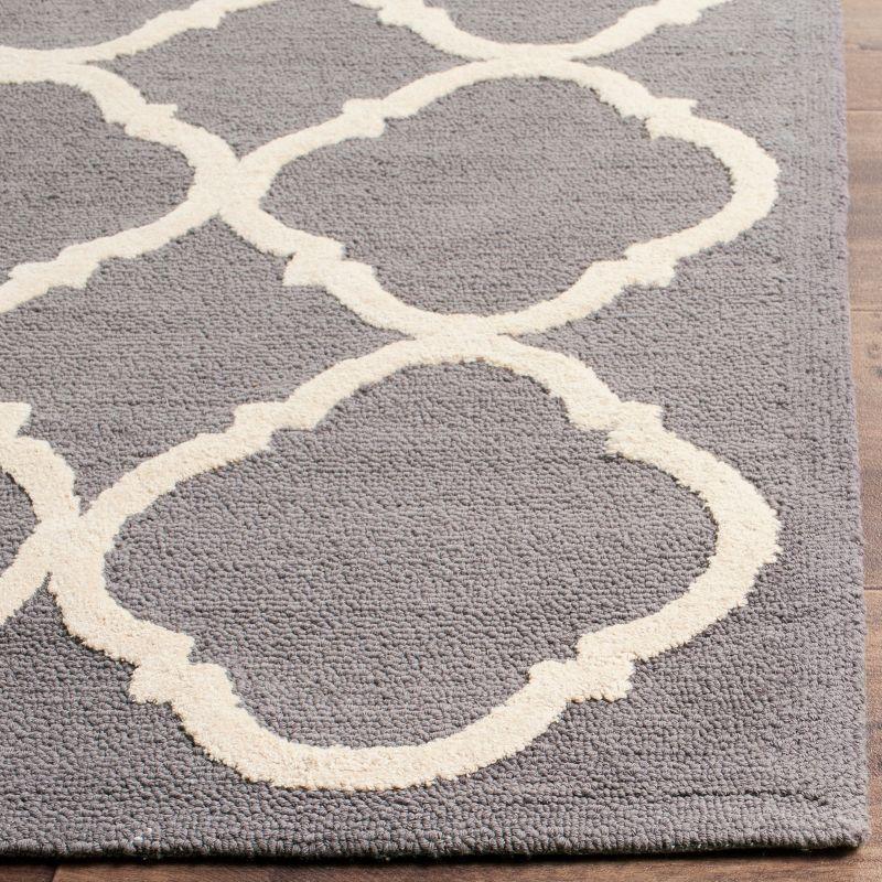 Grey and Ivory Hand-Hooked Wool Geometric Square Rug