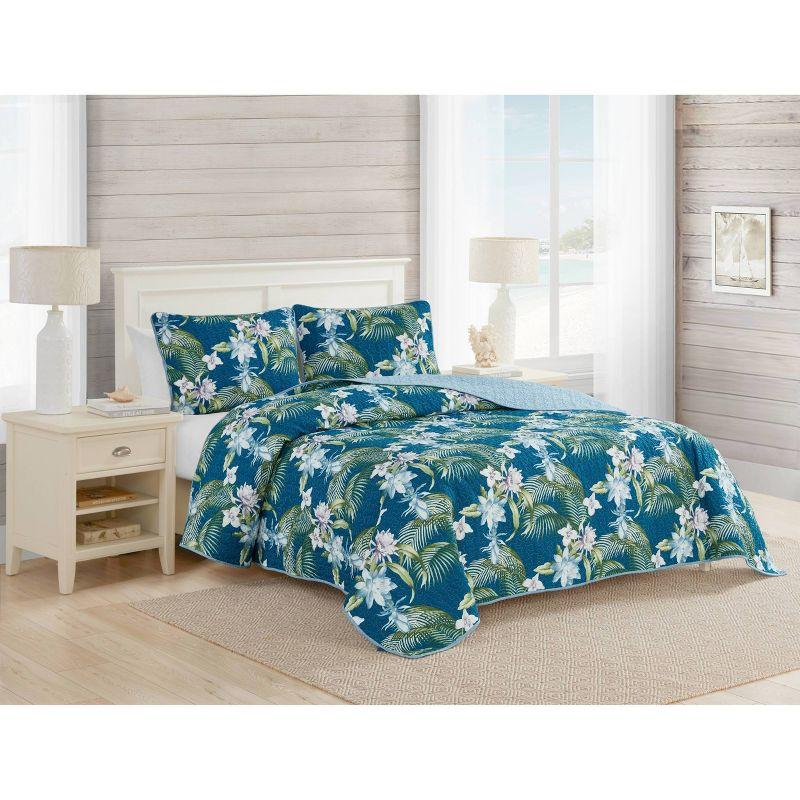 Tommy Bahama Southern Breeze Blue Cotton Reversible Quilt Set