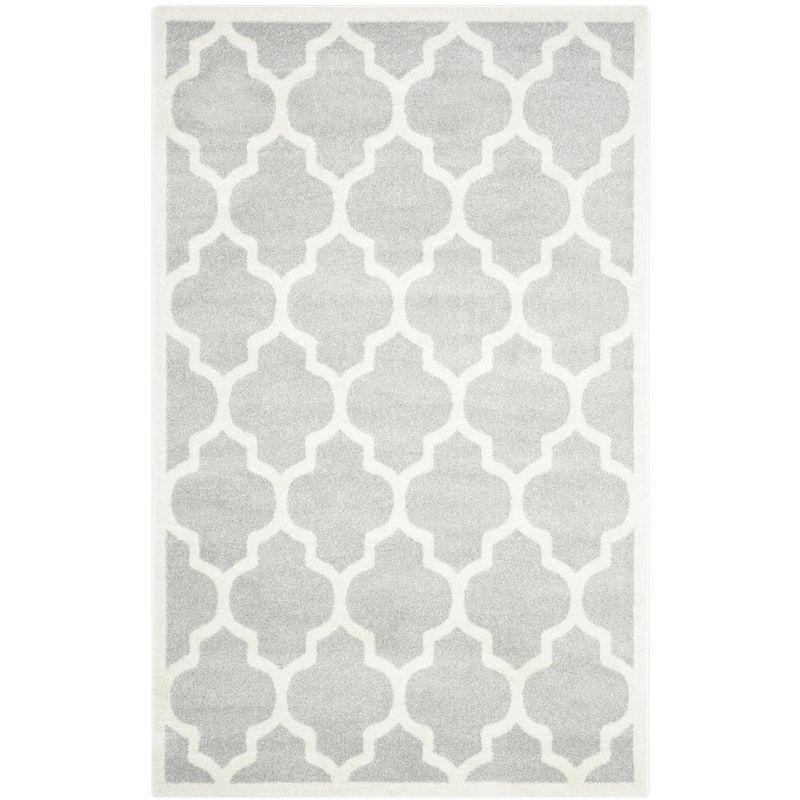 Light Grey and Beige Reversible Cotton Synthetic Area Rug