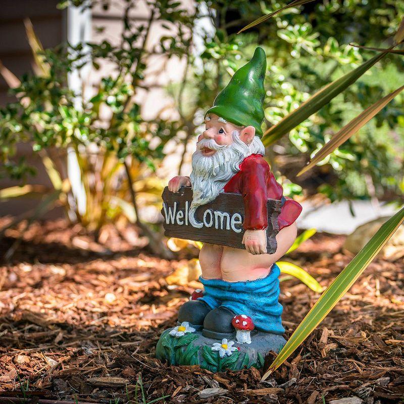 22"H Ceramic Outdoor Sculpture - Alpine Corporation: Garden Gnome with Welcome Sign, Mythical Decor