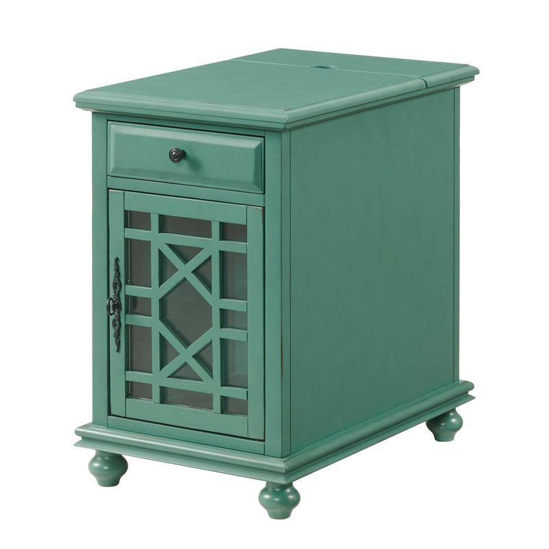 Antique Teal Parisian-Inspired Chairside Table with Power