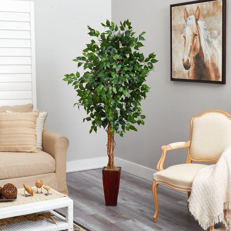 Nearly Natural 6-ft Ficus Tree with Bamboo Planter