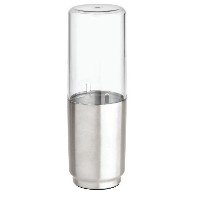 iDesign Austin Steel and BPA-Free Plastic Toothbrush Holder with Lid, Clear/Brushed Nickel