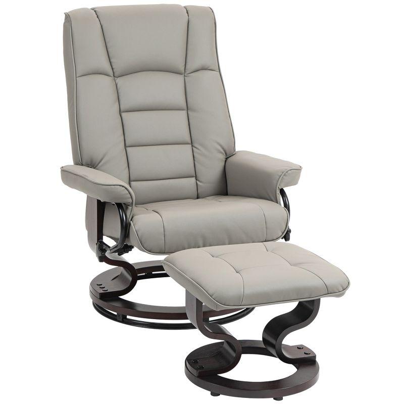 HOMCOM Swivel Recliner with Ottoman, Faux Leather Reclining Chair with High Back and Wood Frame for Living Room, Bedroom