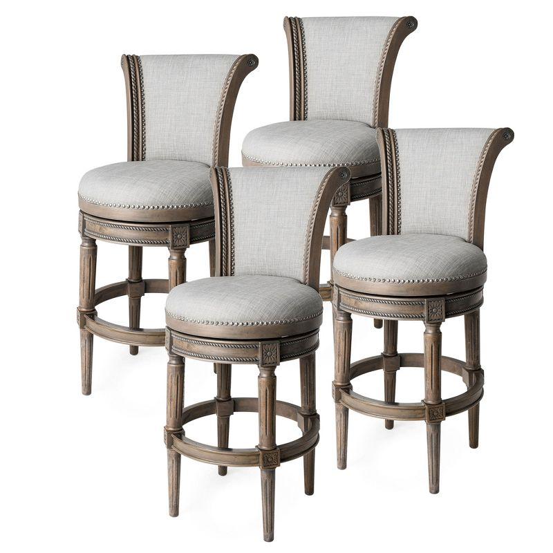 Reclaimed Oak Swivel Bar Stools with Upholstered Seats, Set of 4