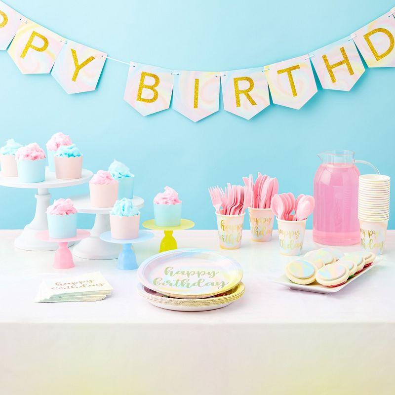 Blue Panda 147-Piece Pastel Tie Dye Party Supplies with Happy Birthday Plates, Napkins, Cups, Tablecloth, Banner, and Cutlery (Serves 24)