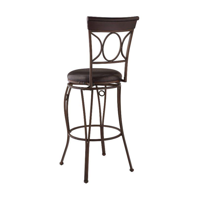 29.9" Circles Back Upholstery Swivel Seat Barstool Metal/Brown - Linon: Faux Leather, Foam Cushion, Fixed Height