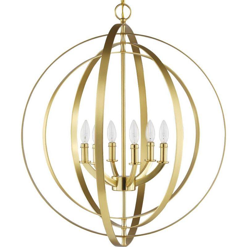 Progress Lighting Equinox 6-Light Chandelier Pendant, Steel, Black Finish, Armillary Sphere Design, Polished Chrome Shade