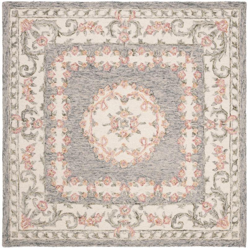 Gray and Ivory Handmade Wool Medallion Area Rug, 5' x 5'