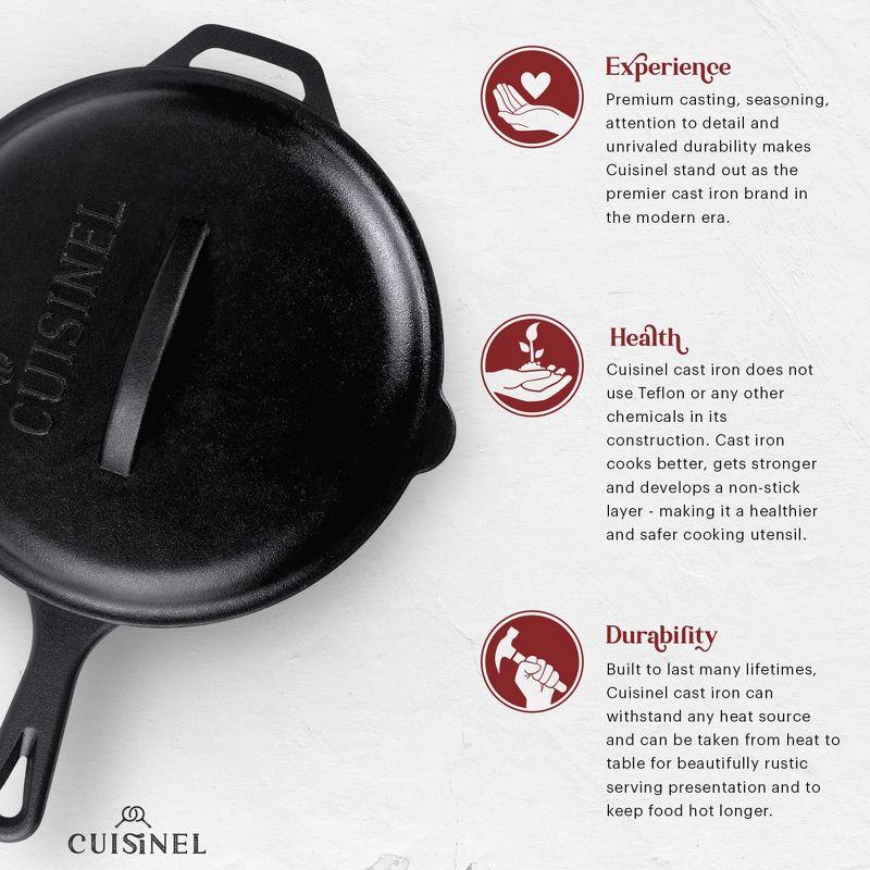 Cuisinel Cast Iron Skillet Set with Lids - 8"+10"+12"-inch Pre-Seasoned Covered Frying Pan Set + Silicone Handle and Lid Holders + Scraper/Cleaner