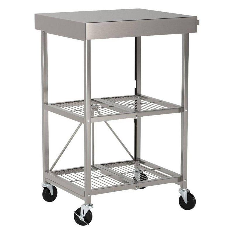 Origami RBT Fully Stainless Steel Foldable Kitchen Cart with 4 Professional Grade Caster Wheels Holds Up To 100 Pounds, Silver