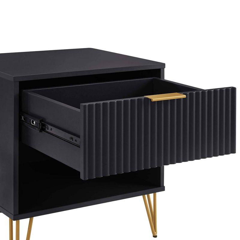 Manhattan Comfort Dumbo Nightstand with Drawer Black: Modern Design, Splayed Metal Legs, Soft Close Storage