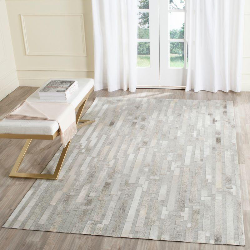 Geometric Hand-Knotted Gray Cowhide & Viscose Area Rug - 5'x8'