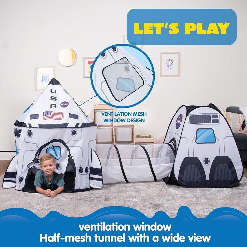 SYNCFUN White Rocket Ship Pop up Play Tent with Tunnel and Playhouse Kids Indoor Outdoor Spaceship Tent Set