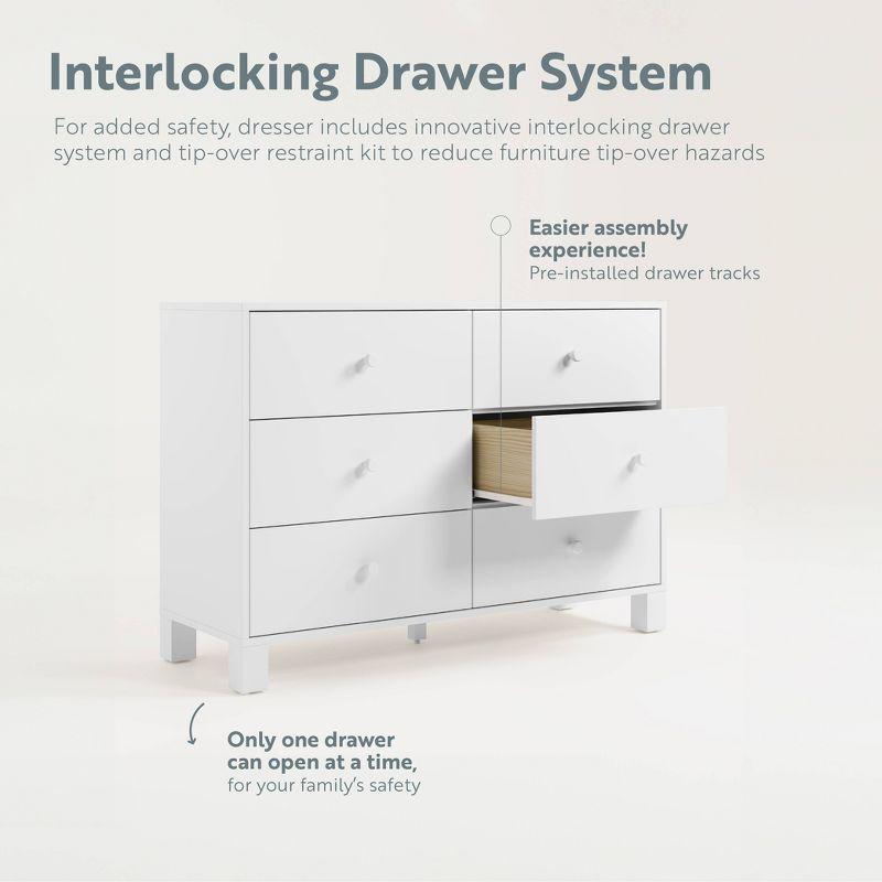 White Wood 6-Drawer Nursery Dresser with Safety Features