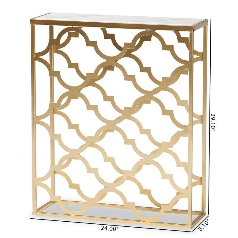 Calanthe Metal with Marble Tabletop Console Table White/Gold - Baxton Studio: Luxury Glam Style, No Assembly Required